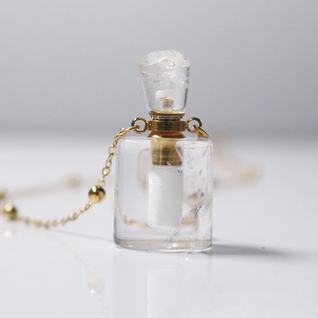 White Crystal Perfume Bottle Cinnabar 18K Pendant