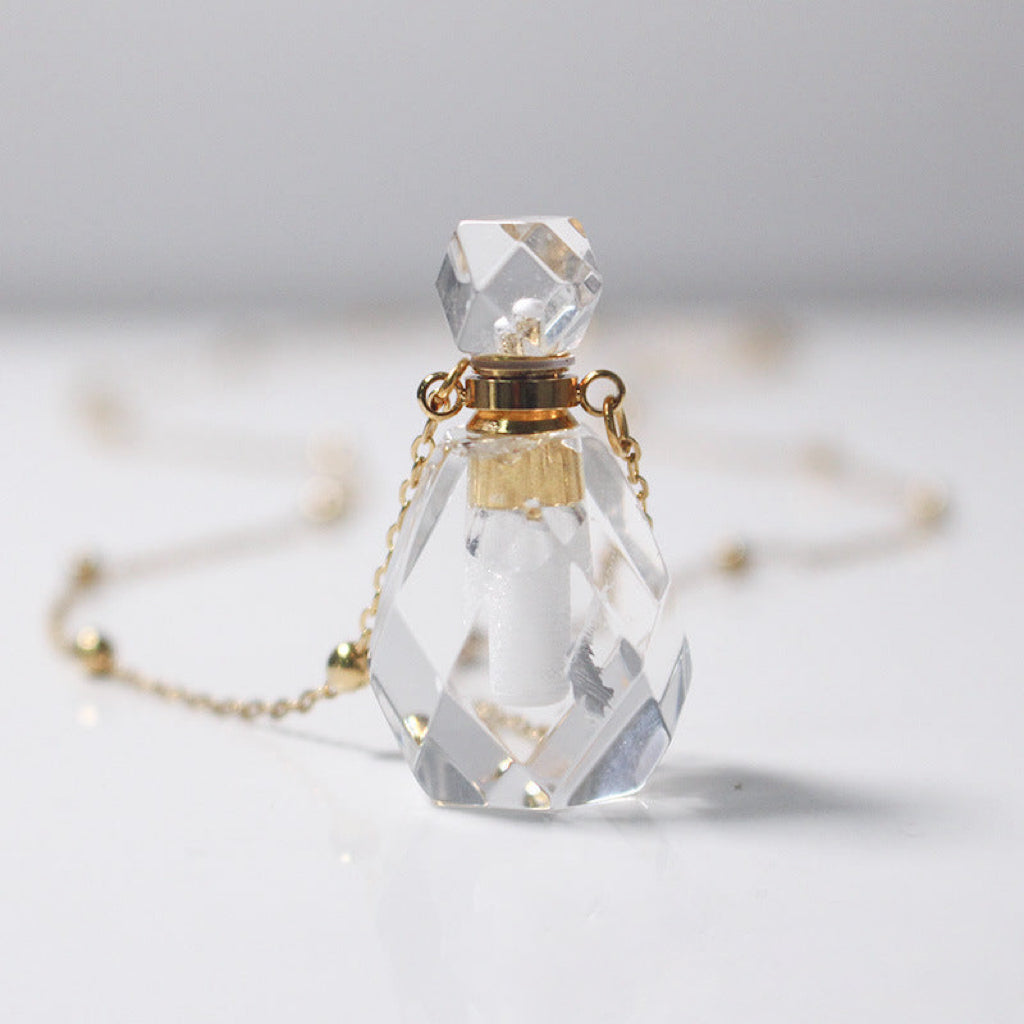 White Crystal Perfume Bottle Cinnabar 18K Pendant