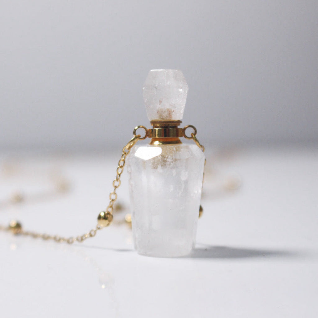 White Crystal Perfume Bottle Cinnabar 18K Pendant