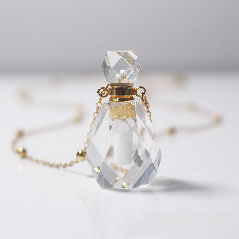 White Crystal Perfume Bottle Cinnabar 18K Pendant