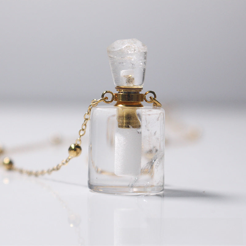 White Crystal Perfume Bottle Cinnabar 18K Pendant