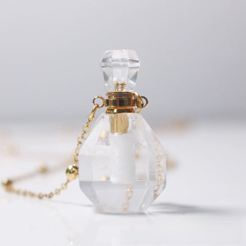 White Crystal Perfume Bottle Cinnabar 18K Pendant