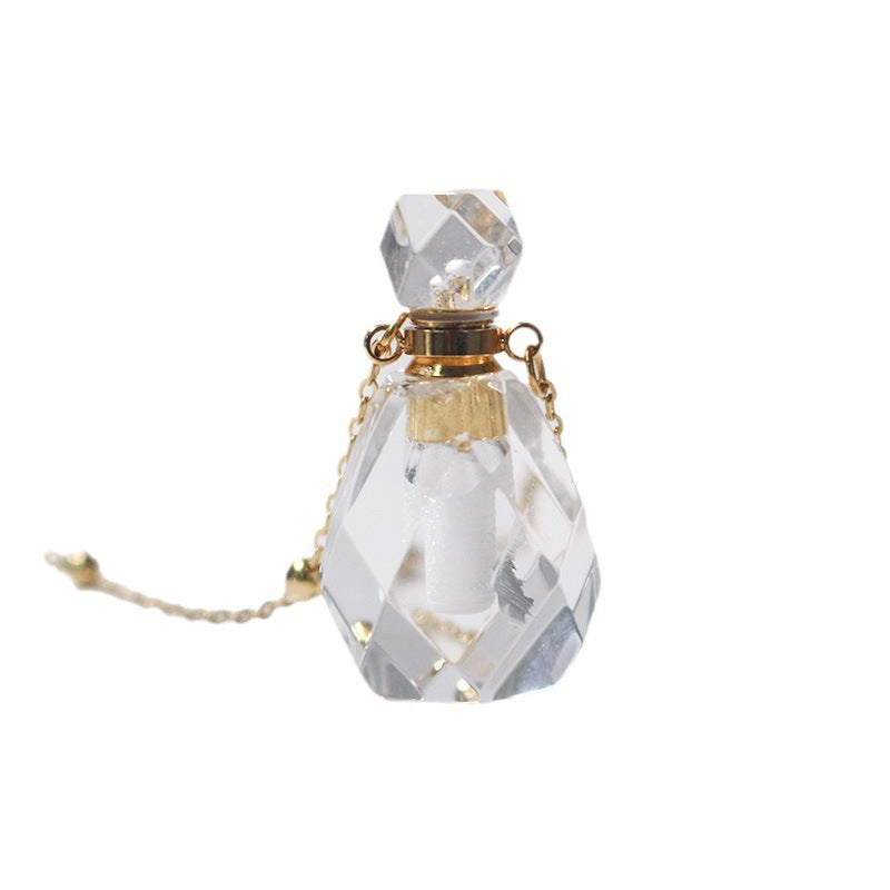 White Crystal Perfume Bottle Cinnabar 18K Pendant